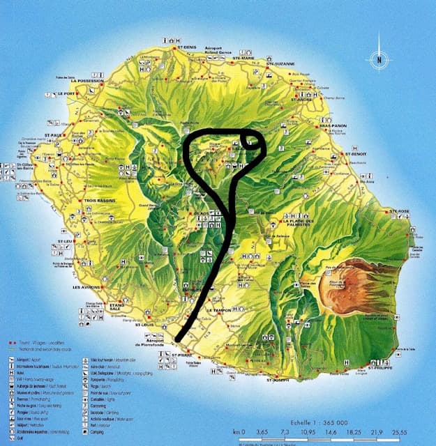 Carte indicative du trajet Cirque de Salazie au départ de Pierrefonds